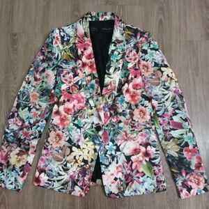 Zara Print Floral Print Blazer with Black Lining